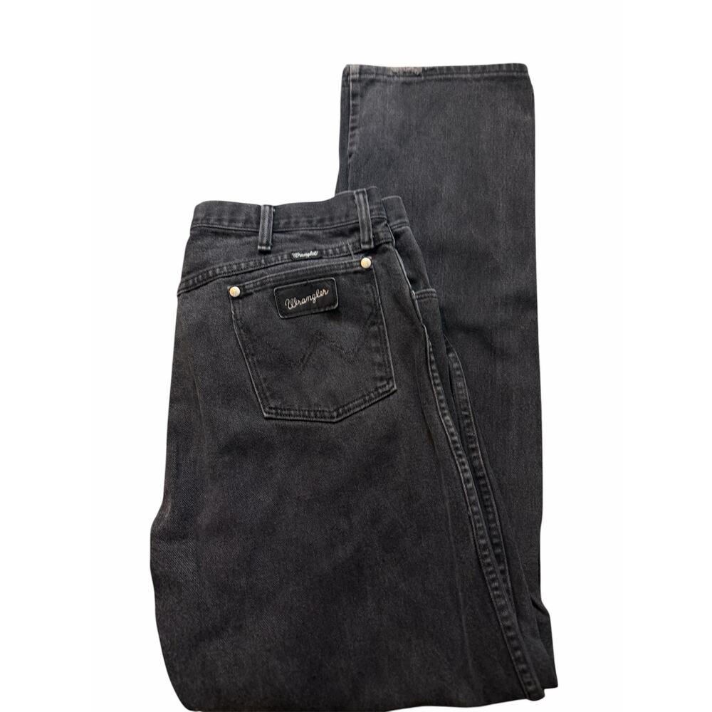 Wrangler Black Denim Jeans Mens 36x34 Straight Leg 100% Cotton Vintage Style